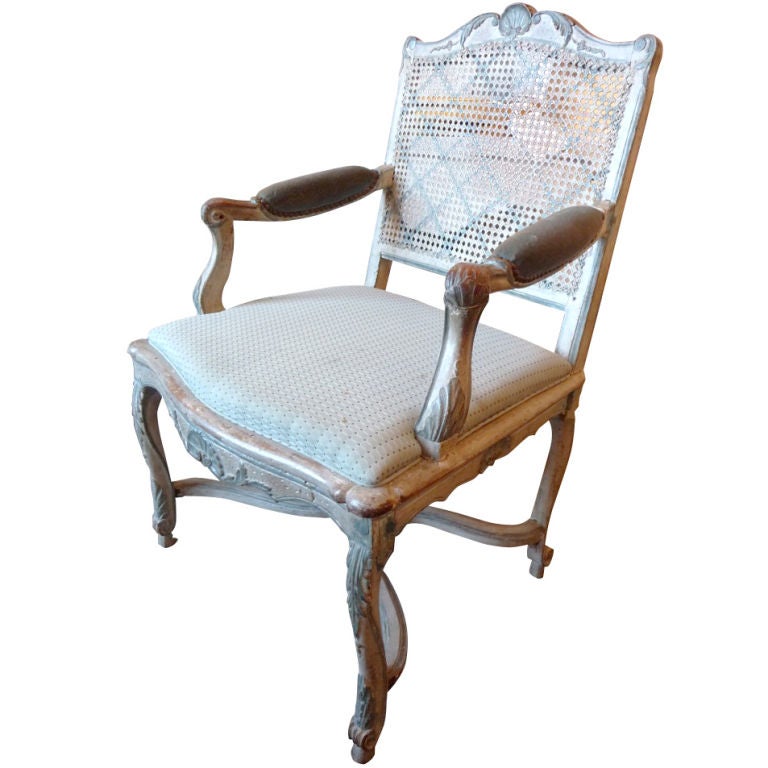 18th Century Painted Cane-Back Armchair For Sale