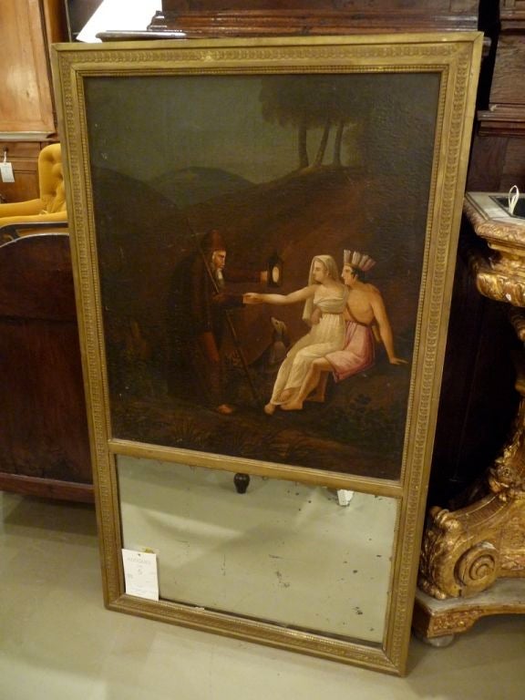 19th Century Trumeau Mirror with Oil Painting
