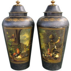 Pair of Regency Tole Covered Urns