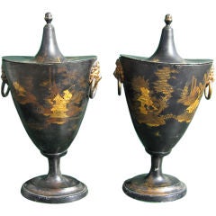 Pair of Regency Japanned Pewter Chestnut Urns