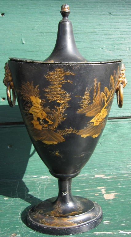 Pair of Regency Japanned Pewter Chestnut Urns