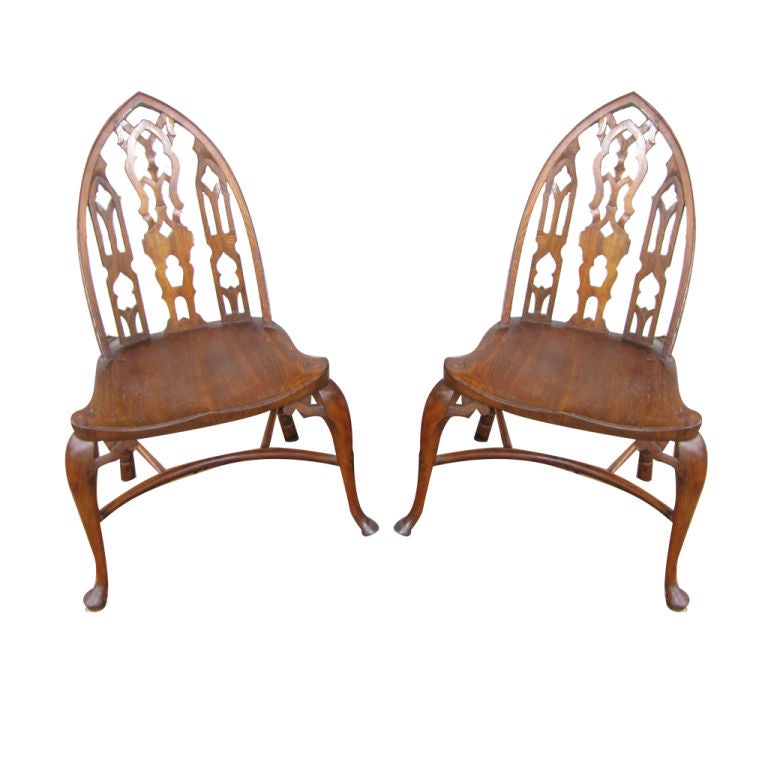 Pair English Gothic Revival Windsor Side Chairs