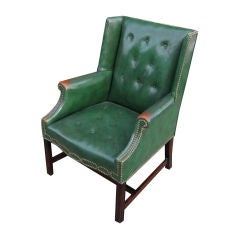 Edwardian Mahogany Green Leather Armchair
