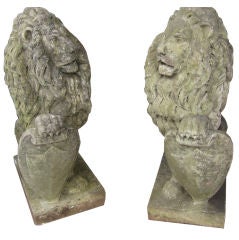 Pair of English Carved Marble Lions