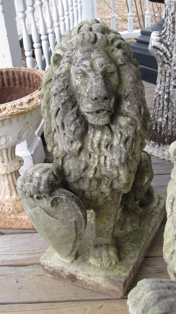 Pair of English Carved Marble Lions