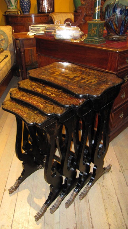 Nest of Four Chinese Export Brown Lacquer Tables