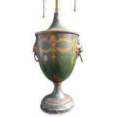Antique Neoclassic Style Green Tole Lamp