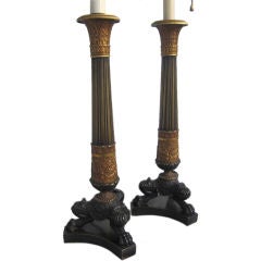 Pair of Charles X Bronze Candlestick Lamps
