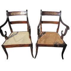 Pair of Regency Rosewood and Brass Inlaid Armchairs