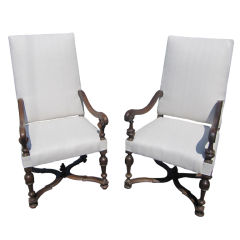 Matched Pair of Italian Baroque Walnut Armchairs