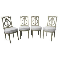 Set of Four Louis XVI Creme Painted Chairs