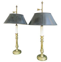 Pair of Empire Brass Candlestick Lamps