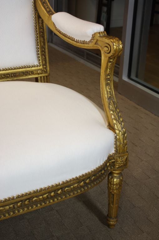 Carved French Louis XVI Neoclassical Giltwood Canape