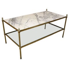 French Jansen Style Marble Top Coffee Table