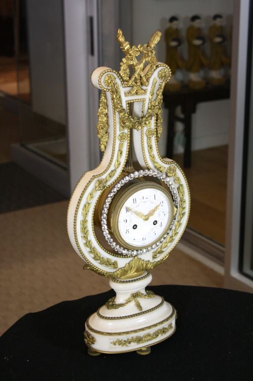 French White Marble Lyre Clock