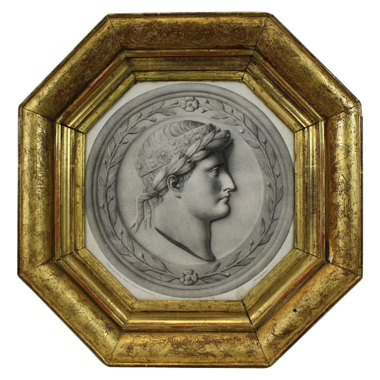 Unusual octagonal giltwood framed engraving of Napoleon, after Canova, marked 