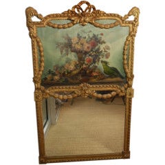 French Louis XVI Style Trumeau Mirror with Bouquet and Parrot 3