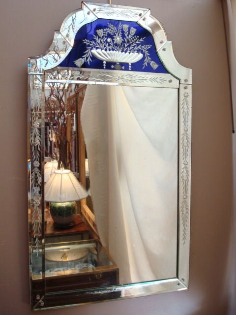 Venetian Glass Mirror with Cobalt Panel