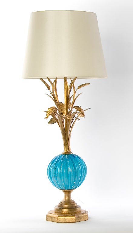 SALE!! Turquoise Murano Lamps with Gold Leaf  / Pair Available