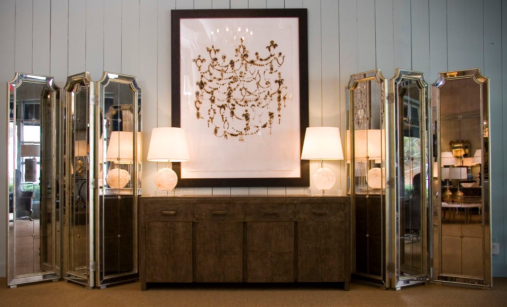 Pair of Three Panel Mirrored Folding Screens 6