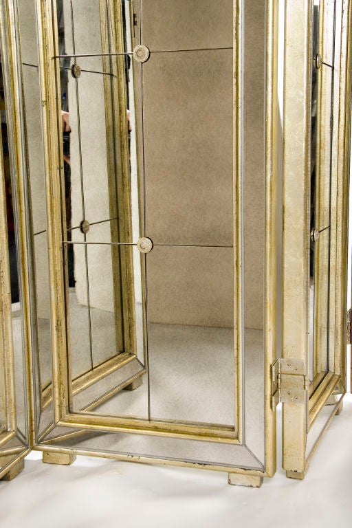American Pair of Three Panel Mirrored Folding Screens