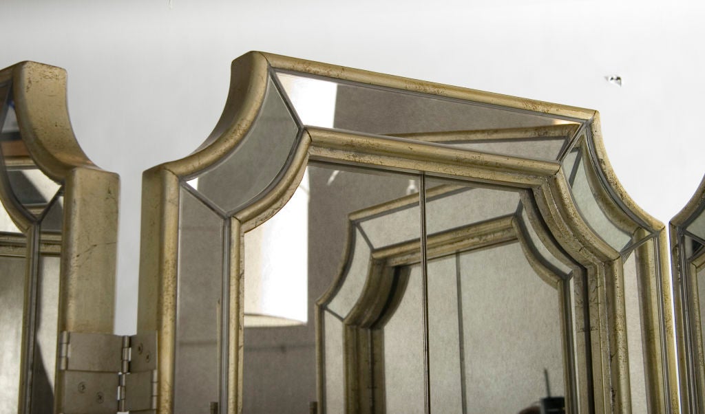 Mid-20th Century Pair of Three Panel Mirrored Folding Screens