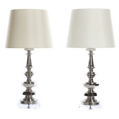 SALE!! Pair of Stacked Octagons Candlestick Lamps