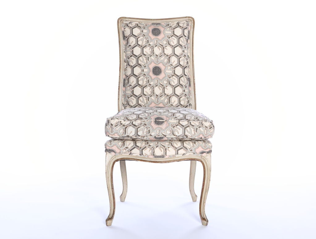 SALE/ $1,120 EACH / PAIR AVAILABLE / SOLD INDIVIDUALLY / ORIGINAL PRICE $2800 EACH<br />
+ One-of-a-kind piece exclusively for Belvedere's May 5th event with Jim Thompson's Tony Duquette Collection of textiles<br />
+ Vintage chair re-imagined in