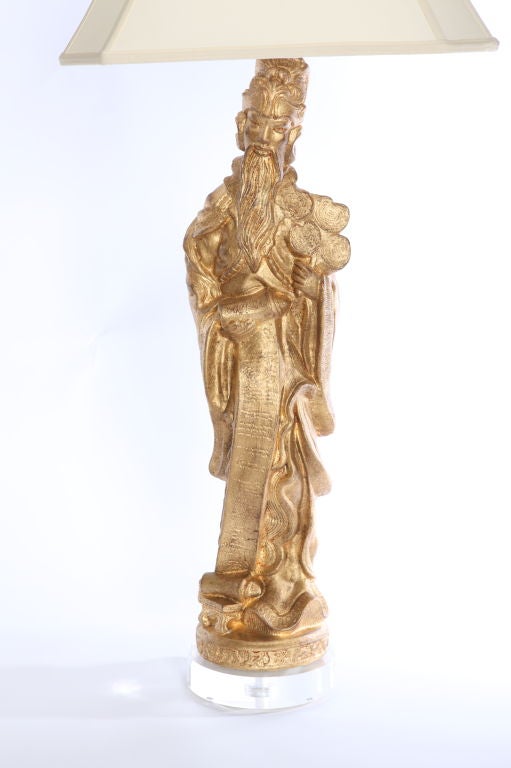 Pair of Chinoiserie Male & Female Lamps