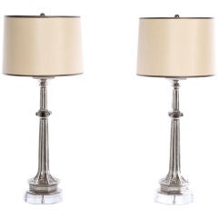 SALE!! Pair of Nickel Plate Candlestick Lamps