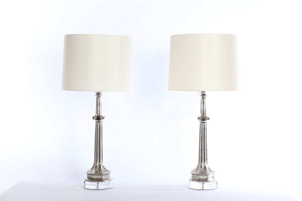 SALE!! Pair of Nickel Plate Candlestick Lamps