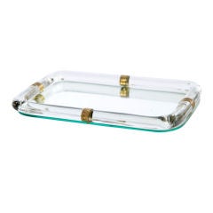 Vintage Mirror Tray with Glass and Brass Details