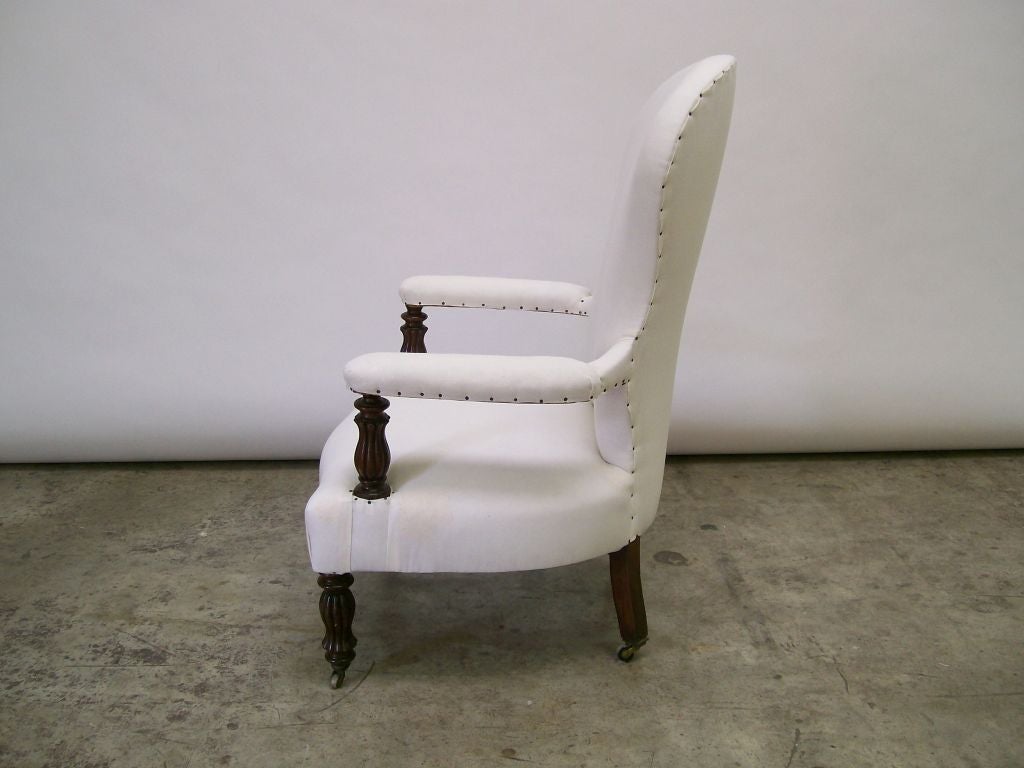 English Occasional Chair with Carved Arm Rest For Sale