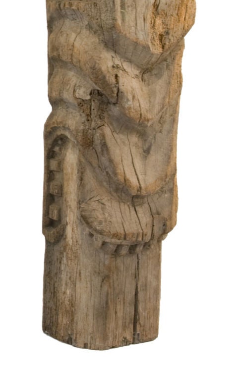 Hand carved Oak figures depicting dragons excavated from a French Midieval structure in the Poitiers region; dating to the 16th Century.  Fantastic primitive sculptures on stands.
15.75 x 15.75 x 60H
15.75 x 15.75 x 61H
15.75 x 15.75 x 67.75H