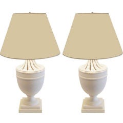 Pair of French Bisque Pottery Lamps