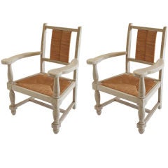 Pair 19th Century French Rush Arm Chairs