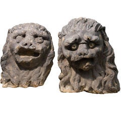 A Pair of 17th Century Dutch Stone Lion Heads