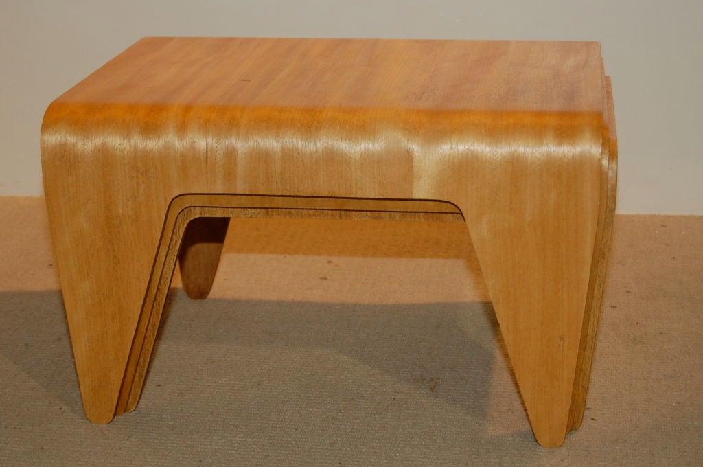 Marcel Breuer for Isokon a nest of three plywood stacking tables , these have been shown to a wood specialist who is sure the veneer is Mahogany , this was used in the late 40's and early 50's ; originally designed in 1936 each table slides neatly