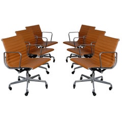 Charles And Ray Eames ; Set Of 6 Leather Chairs