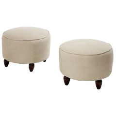 Pair of French walnut upholstered footstools Pair of French walnut upholstered footstools