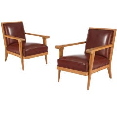 Pair of upholstered oak chairs Vintage Pair of upholstered oak chairs