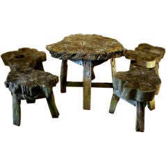 Set of Four Rustic Elm Chairs and Table
