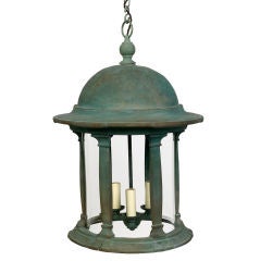 Verdigris Bronze Hanging Lantern in the manner of Edwin Lutyens