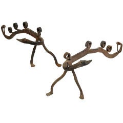 Vintage Exceptional Pair of Sculptural Wrought-Iron Fire Dogs