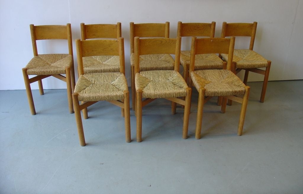 20th Century Set of 8 Charlotte Perriand Chairs For Sale