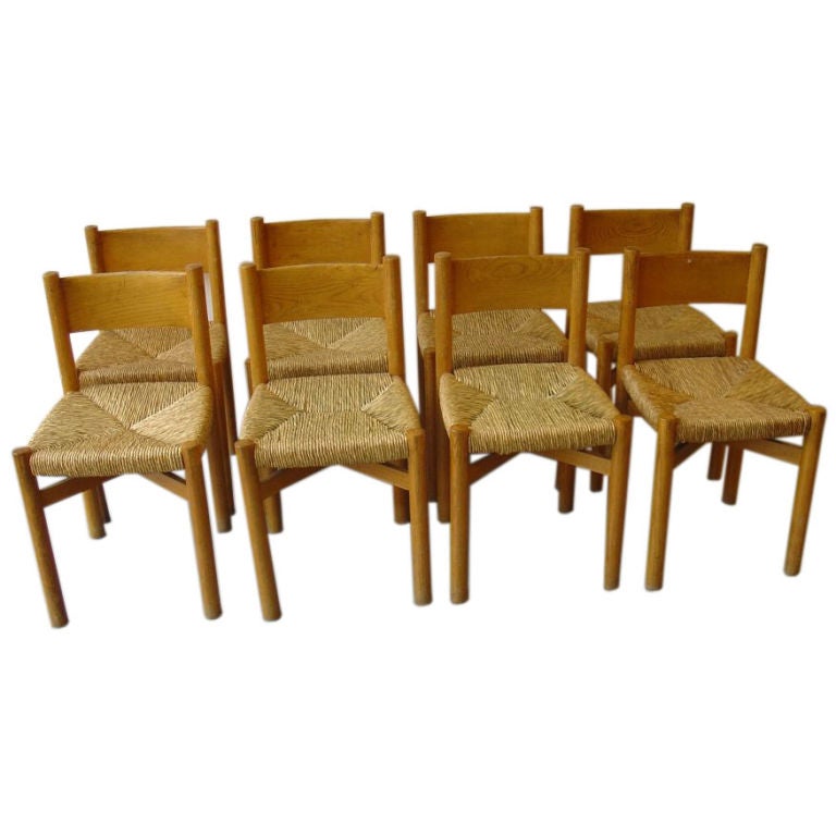 Set of 8 Charlotte Perriand Chairs For Sale 5