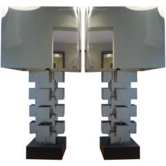 pair steel lamps signed curtis jere 1972 pair steel lamps signed curtis jere 1972