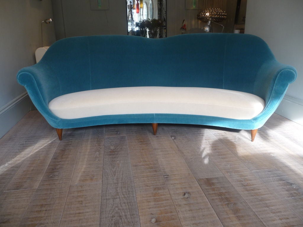 italian curved sofa re-upholstered in mohair