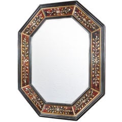 Sicilian Octagonal Mirror with Floral Inlaid Mother of Pearl