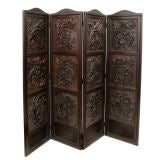 Moulded Leather and Oak Four-Fold Screen